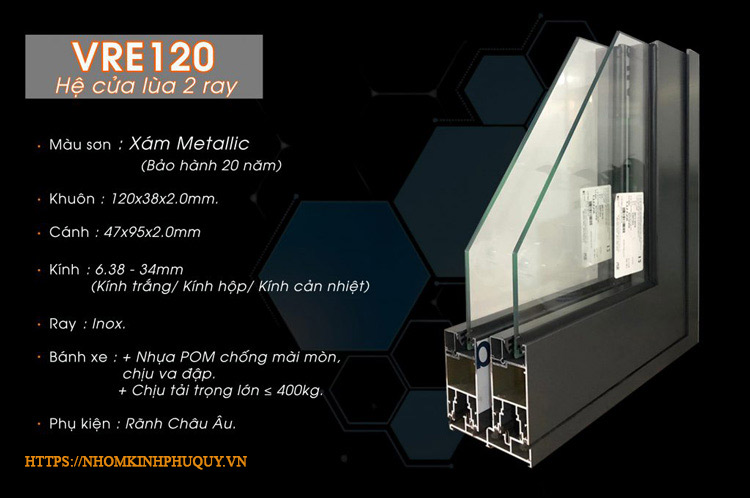 Hệ VRE120 | Cửa đi mở trượt 2 ray 2