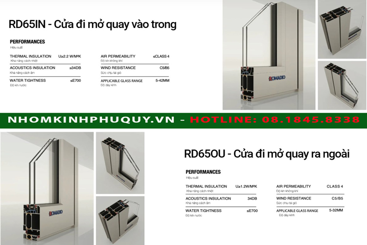 Cửa đi mở quay nhôm cầu cách nhiệt hệ 65 Romadio 1
