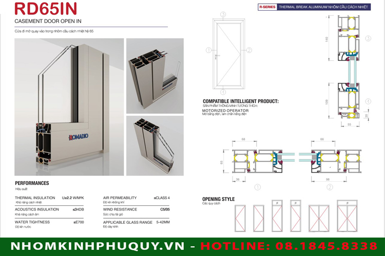 Đặc điểm nổi bật của cửa đi mở quay Romadio hệ 65 cầu cách nhiệt 1