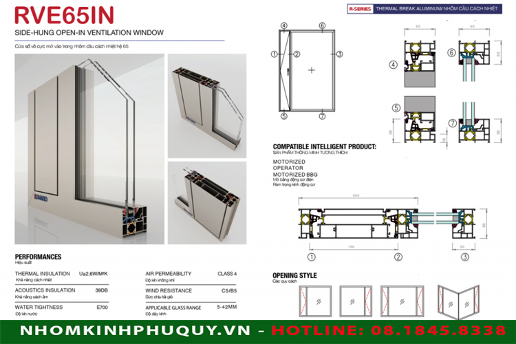 Cửa sổ vô cực Romadio RVE65IN mở quay nhôm cầu cách nhiệt 1