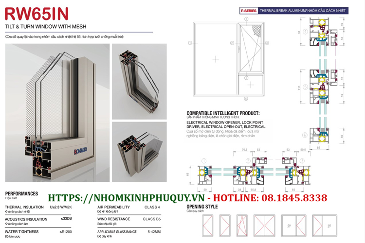 Cửa sổ quay lật vào trong Romadio RW65IN nhôm cầu cách nhiệt hệ 65 1