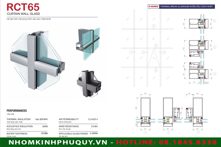 Thông số kỹ thuật nổi bật của vách kính mặt dựng Romadio RCT65 1