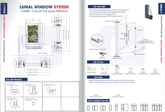 2. L75WB – Cửa Sổ Mở Quay Premium 1 2. L75WB – Cửa Sổ Mở Quay Premium 1