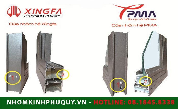Nhôm Xingfa và PMA khác gì? So sánh chi tiết 1